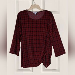 'Liz Claiborne' black & red plaid shirt, gathered on the left hip, Sz. XXL